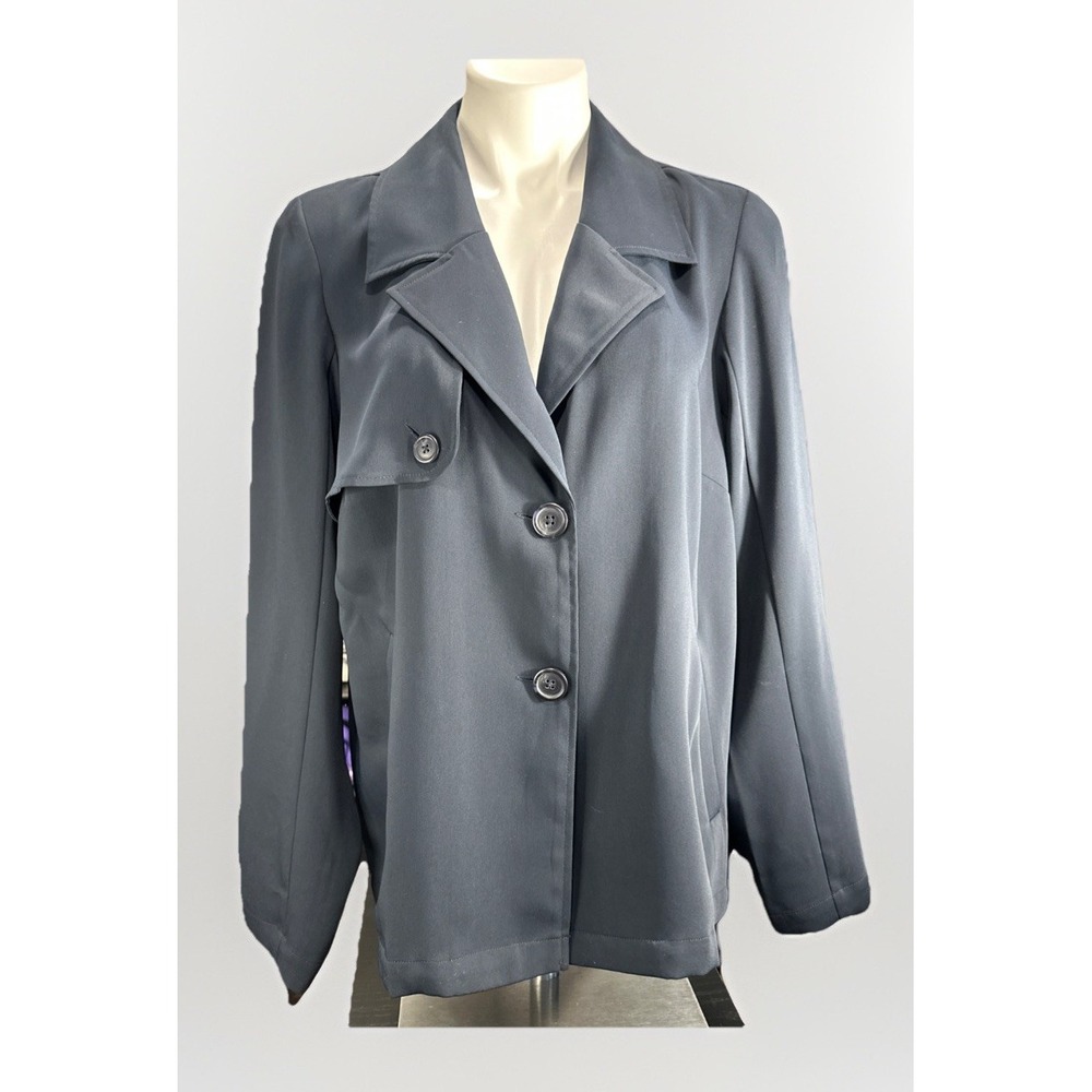 J Jill Wearever‎ Medium Lightweight Trench Jacket Navy Blue 2 ButtonBlazer